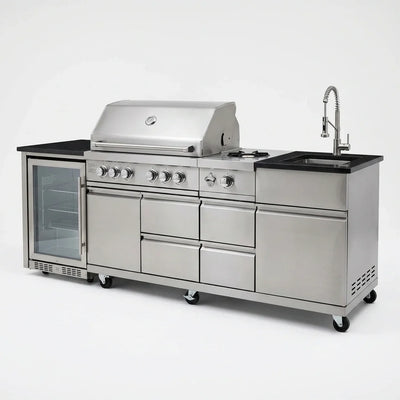 Outdoor Kitchen Island Built for Backyard Entertaining, 4-Burner 72000 BTU, Stainless Steel, 98 Inch