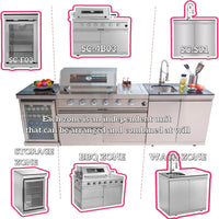 Outdoor Kitchen Island Built for Backyard Entertaining, 4-Burner 72000 BTU, Stainless Steel, 98 Inch