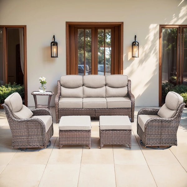 Patio Furniture Set Built for All-Weather Use, 6 Pieces, Swivel Rocker Chairs, PE Wicker, Steel Frame