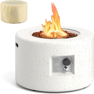 Propane Fire Pit Table Built for Outdoor Entertaining, 25.5" Terrazzo Top, 40,000 BTU Burner, Lava Rocks