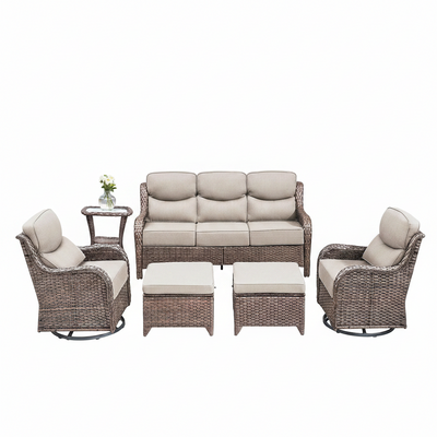 Patio Furniture Set Built for All-Weather Use, 6 Pieces, Swivel Rocker Chairs, PE Wicker, Steel Frame