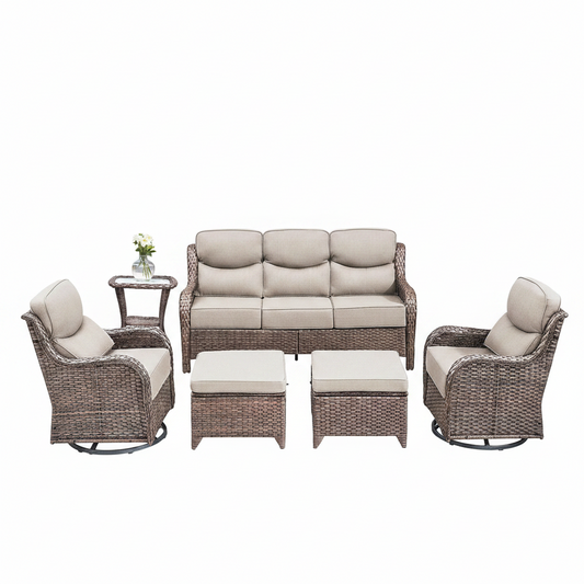 Patio Furniture Set Built for All-Weather Use, 6 Pieces, Swivel Rocker Chairs, PE Wicker, Steel Frame