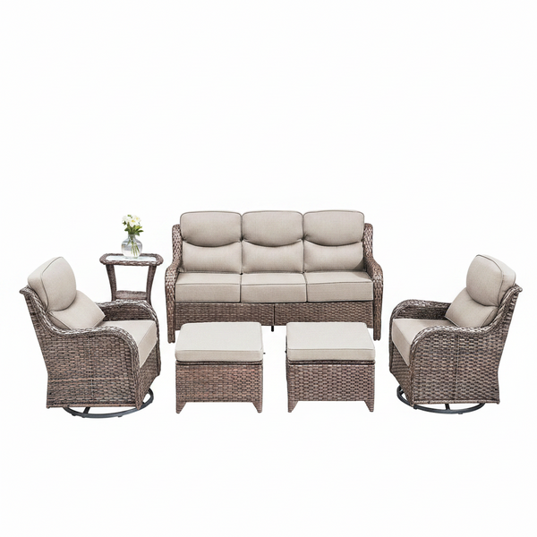 Patio Furniture Set Built for All-Weather Use, 6 Pieces, Swivel Rocker Chairs, PE Wicker, Steel Frame