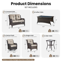 8 Pieces Patio Furniture Sets with Swivel Rocking Chairs,High-Back Rattan Patio Outdoor Conversation Set with 2-Seat Sofa & Coffee Table for Porch Deck Backyard Poolside