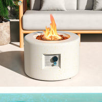 Propane Fire Pit Table, 25.5” round Terrazzo Gas Fire Pit with Stainless Steel Burner & Lava Rocks, Protective Cover & Tank Seat Included, 40,000 BTU Smokeless Fire Pit for outside Patio