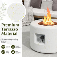 Propane Fire Pit Table, 25.5” round Terrazzo Gas Fire Pit with Stainless Steel Burner & Lava Rocks, Protective Cover & Tank Seat Included, 40,000 BTU Smokeless Fire Pit for outside Patio