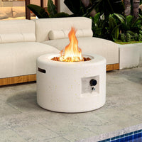 Propane Fire Pit Table, 25.5” round Terrazzo Gas Fire Pit with Stainless Steel Burner & Lava Rocks, Protective Cover & Tank Seat Included, 40,000 BTU Smokeless Fire Pit for outside Patio