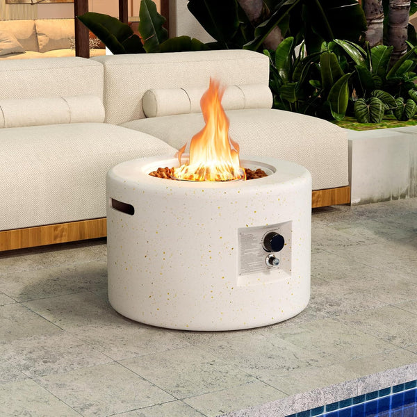 Propane Fire Pit Table Built for Outdoor Entertaining, 25.5" Terrazzo Top, 40,000 BTU Burner, Lava Rocks