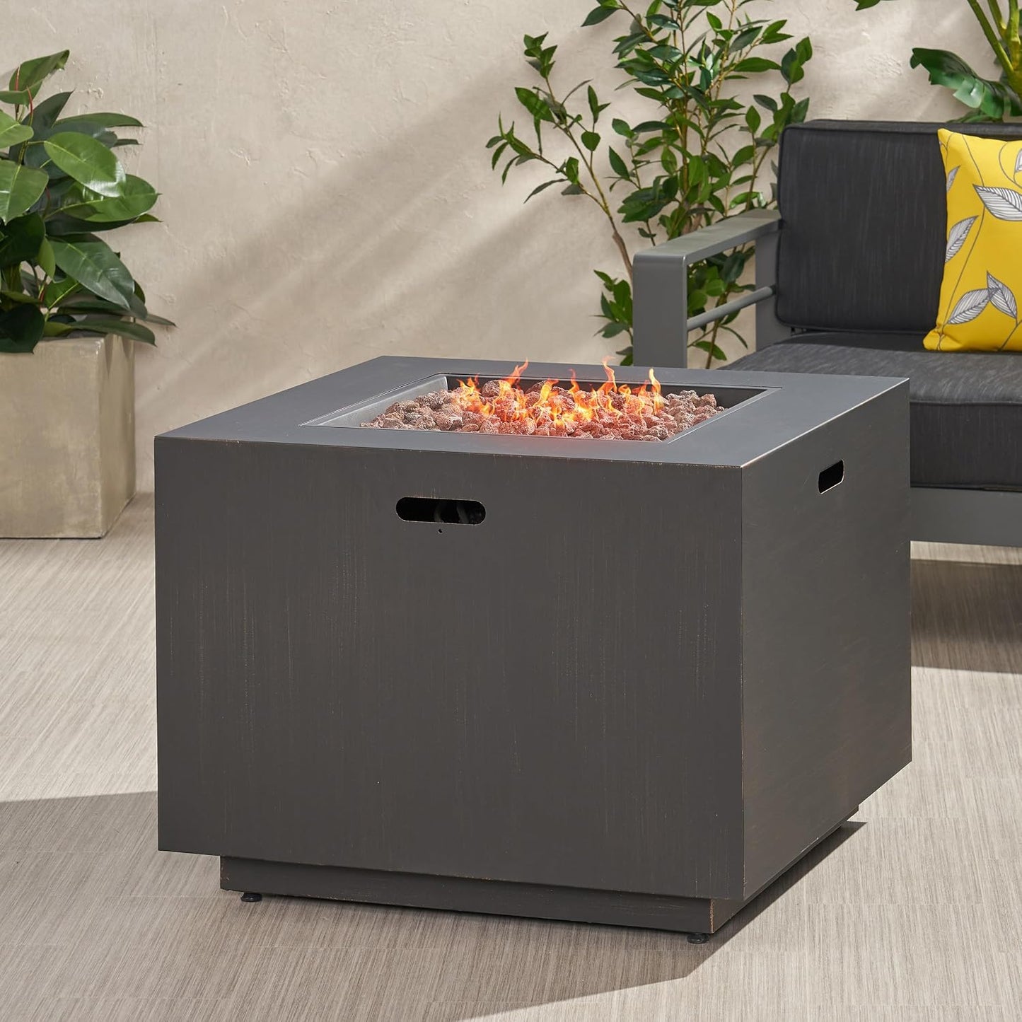 Solomon Outdoor 33-Inch Square Fire Pit, Brushed Brown