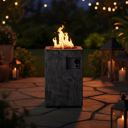 Outdoor Propane Fire Pit, 30000 BTU Column Propane Fire Pit, Wood-Look Surface