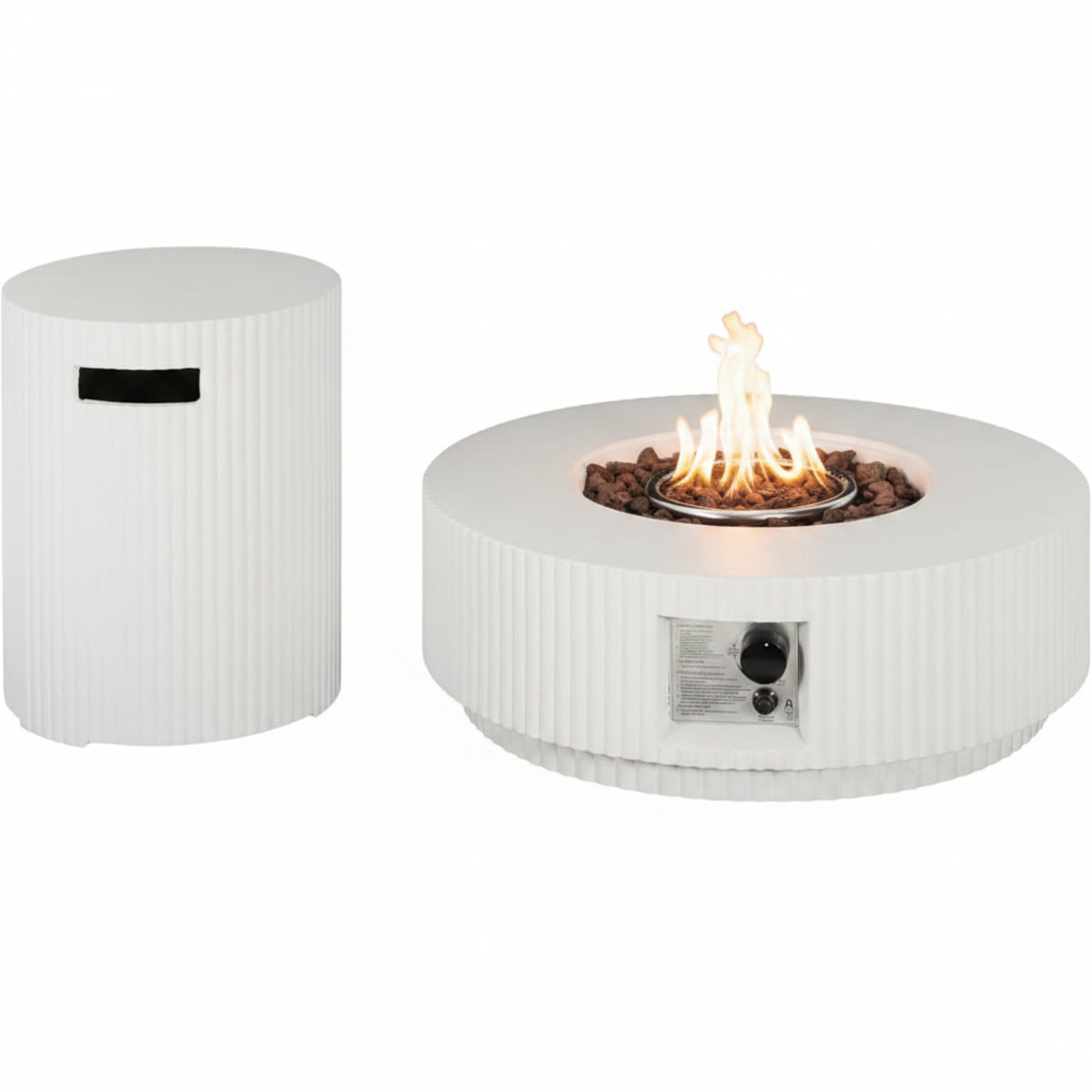 Hearth Lightweight Concrete Tank Table, Outdoor Fire Pit and Tank Holder Set, 40000BTU round Fire Pit, Concrete Propane Cover and Firepit, No Assembly Needed, White