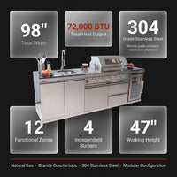 BBQ Island Outdoor Kitchen Kits, 4-Burner 72000 BTU Stainless Steel Modular 98 Inch Natural Gas Outdoor Kitchen Bar Barbecue Island Grill with Refrigerator and Sink for Patio Backyard — Results & Stats