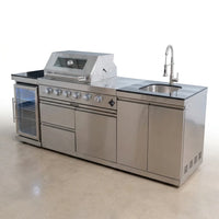 BBQ Island Outdoor Kitchen Kits, 4-Burner 72000 BTU Stainless Steel Modular 98 Inch Natural Gas Outdoor Kitchen Bar Barbecue Island Grill with Refrigerator and Sink for Patio Backyard — Studio Shot