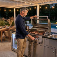 BBQ Island Outdoor Kitchen Kits, 4-Burner 72000 BTU Stainless Steel Modular 98 Inch Natural Gas Outdoor Kitchen Bar Barbecue Island Grill with Refrigerator and Sink for Patio Backyard — Lifestyle