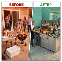 Outdoor Kitchen Island Built for Backyard Entertaining, 4-Burner 72000 BTU, Stainless Steel, 98 Inch — Before & After