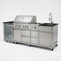 Outdoor Kitchen Island Built for Backyard Entertaining, 4-Burner 72000 BTU, Stainless Steel, 98 Inch — Studio Shot