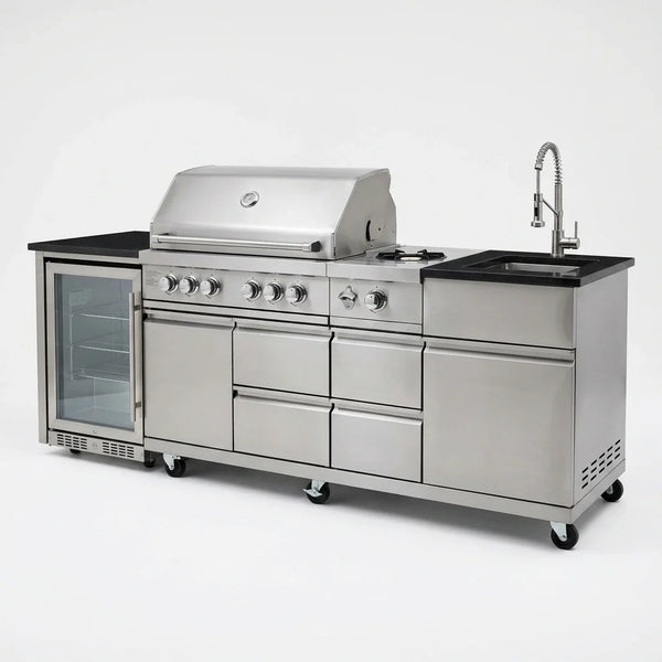 Outdoor Kitchen Island Built for Backyard Entertaining, 4-Burner 72000 BTU, Stainless Steel, 98 Inch — Studio Shot