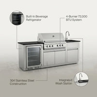 Outdoor Kitchen Island Built for Backyard Entertaining, 4-Burner 72000 BTU, Stainless Steel, 98 Inch — infographic