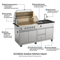 Outdoor Kitchen Island Built for Backyard Entertaining, 4-Burner 72000 BTU, Stainless Steel, 98 Inch — How It Works