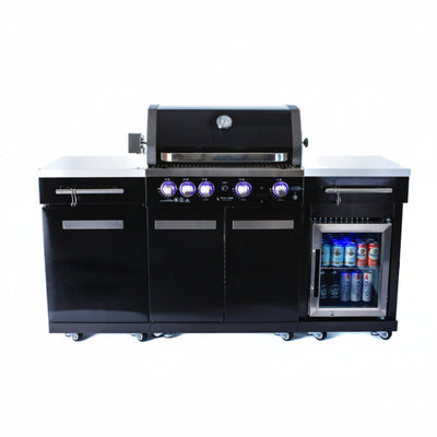 Outdoor Kitchen Island Built to Transform Patios, 70 Inch, 4-Burner Grill, Built-In Refrigerator, 63000 BTU