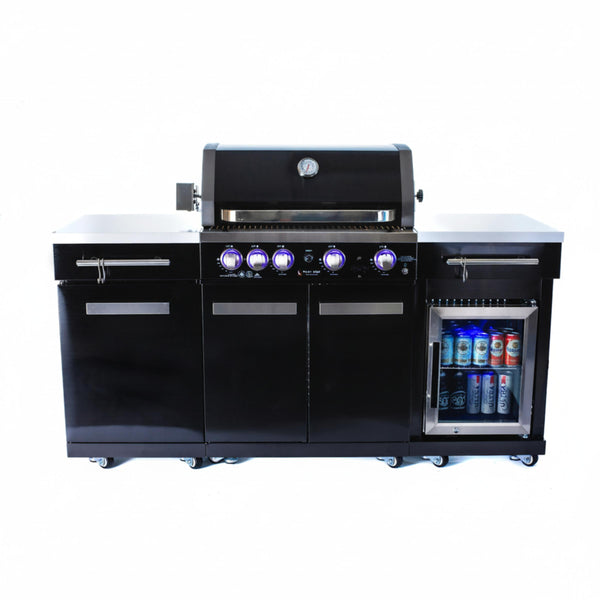 Outdoor Kitchen Island Built to Transform Patios, 70 Inch, 4-Burner Grill, Built-In Refrigerator, 63000 BTU