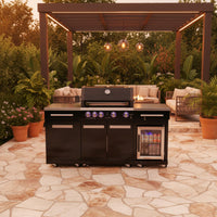 Outdoor Kitchen Island Built to Transform Patios, 70 Inch, 4-Burner Grill, Built-In Refrigerator, 63000 BTU