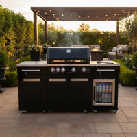 Outdoor Kitchen Island Built to Transform Patios, 70 Inch, 4-Burner Grill, Built-In Refrigerator, 63000 BTU